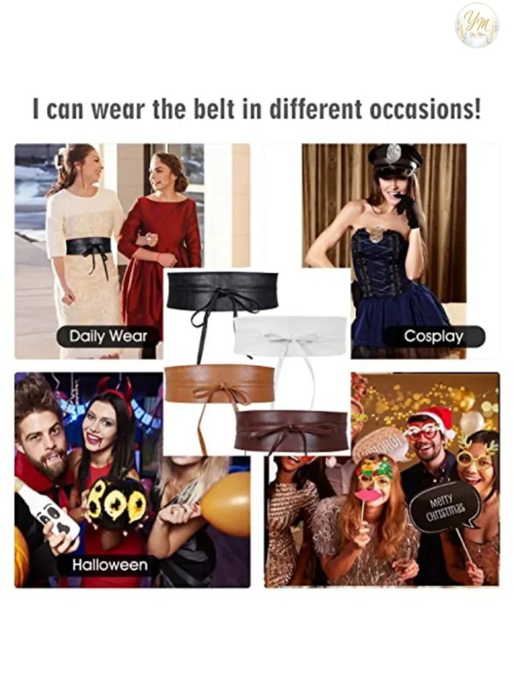 Wide PU Leather Self Tie Obi Belt for Women - Cinch Waist Corset Belt